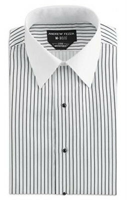 Men's White With Black Stripe Tuxedo Dress Shirt Soft Microfiber Laydown Collar