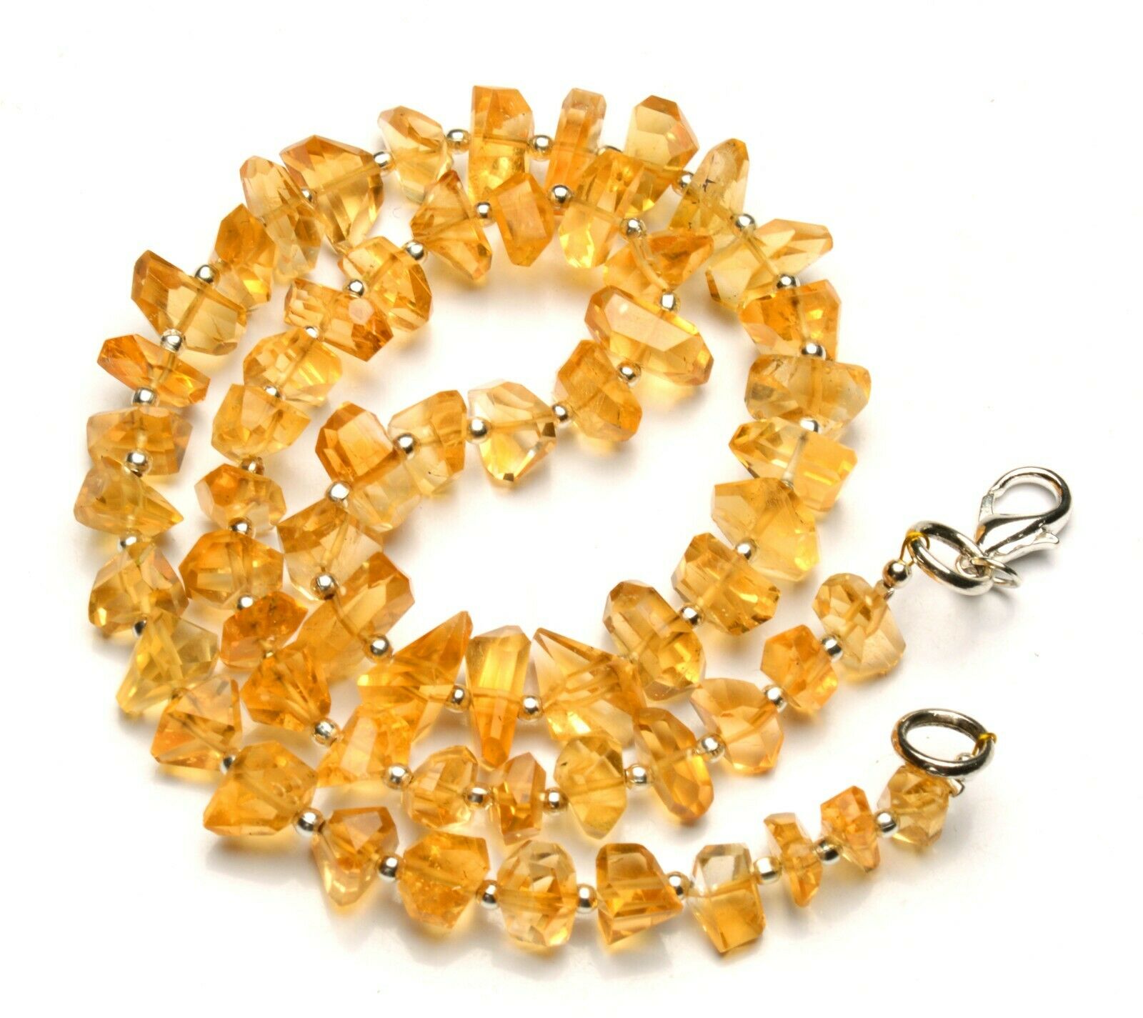 Natural Gem Golden Citrine 7 To 10mm Size Faceted Nugget Beads Necklace 17"