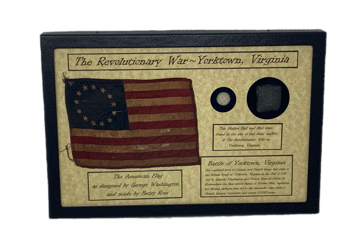 Revolutionary War Bullet & Flint From Yorktown, Va In 8x12 Display Case With Coa