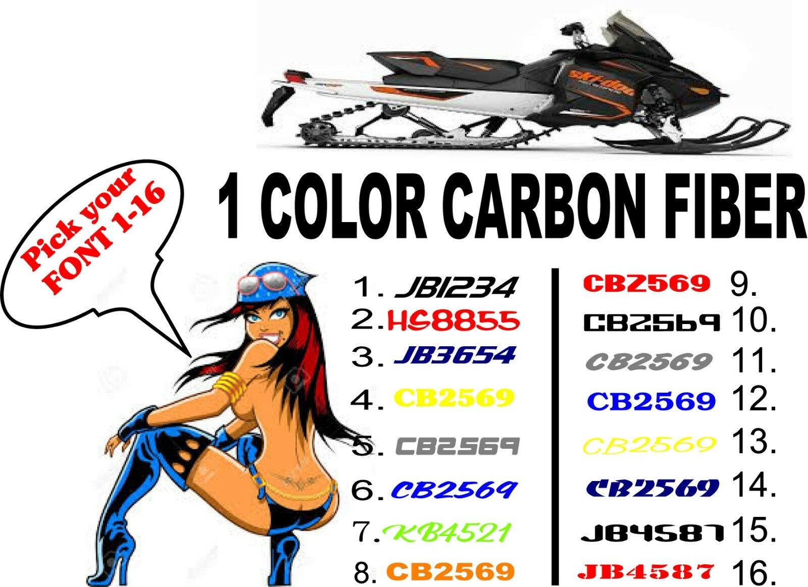 Custom Snowmobile Atv Registration 2"or 3" Numbers Carbon Fiber Decal Sticker