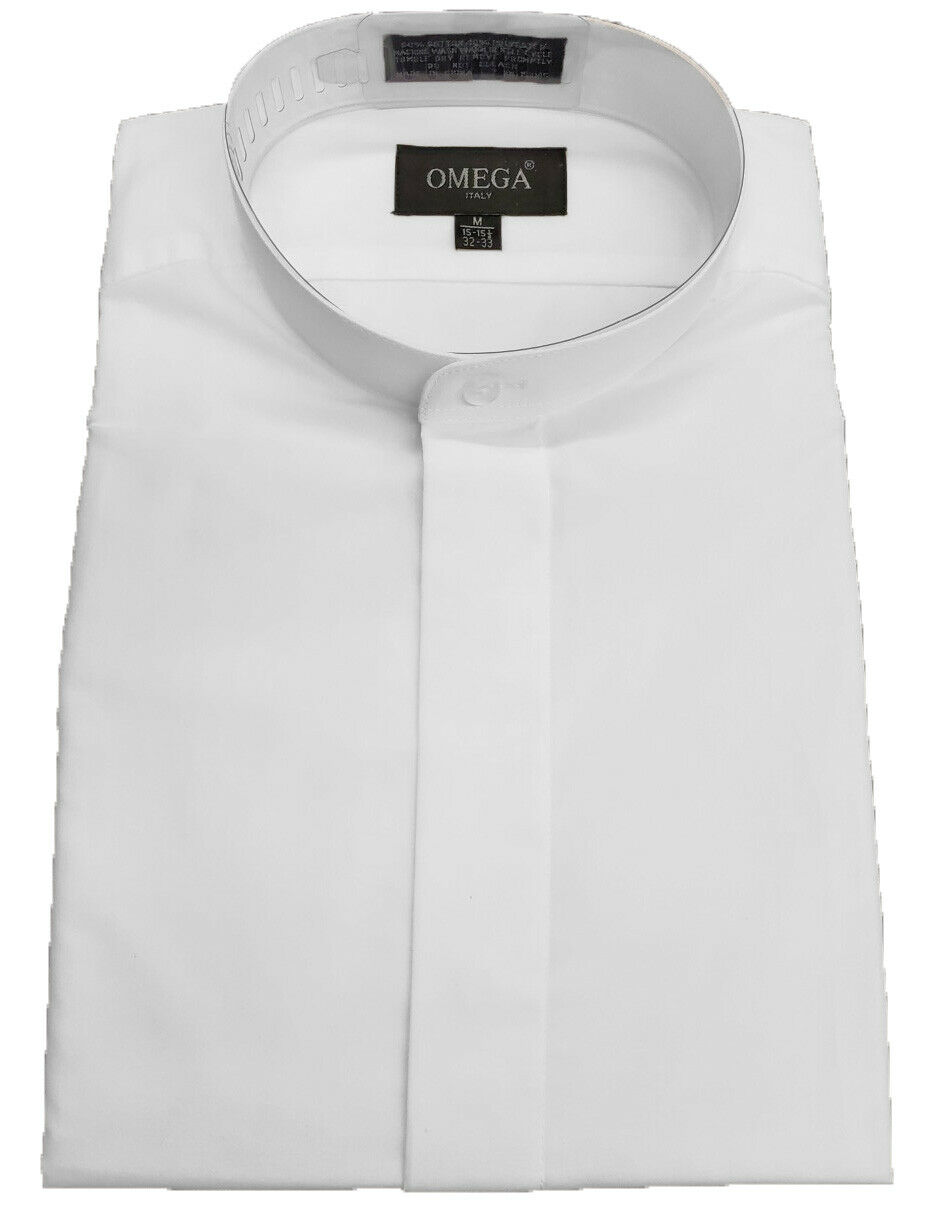 Men’s Mandarin Collar(banded Collar) White Dress Shirt, Non Pleat