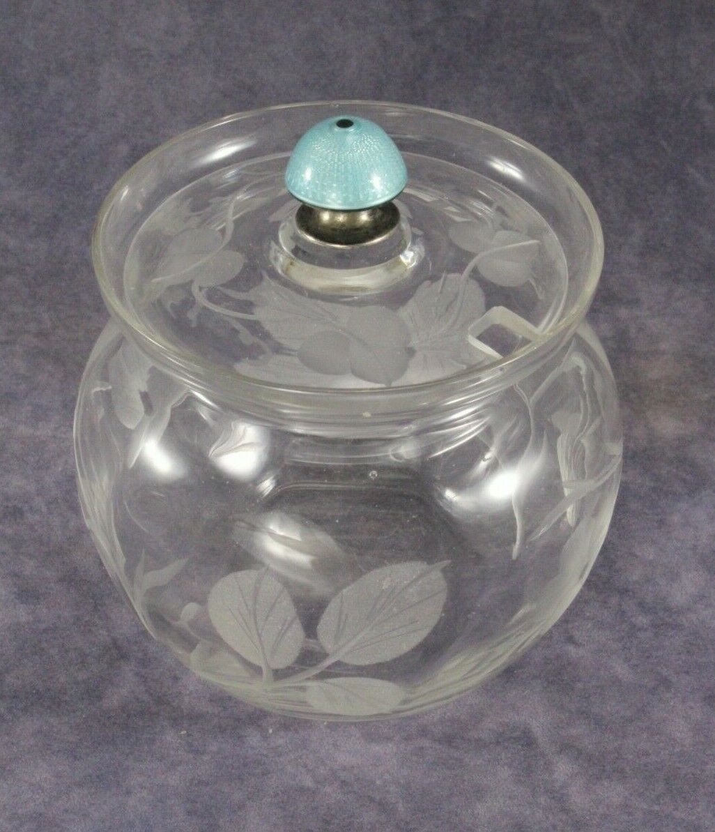 Vintage Sterling Silver And Enamel Guilloche Marmalade Or Jam Jar - Etched
