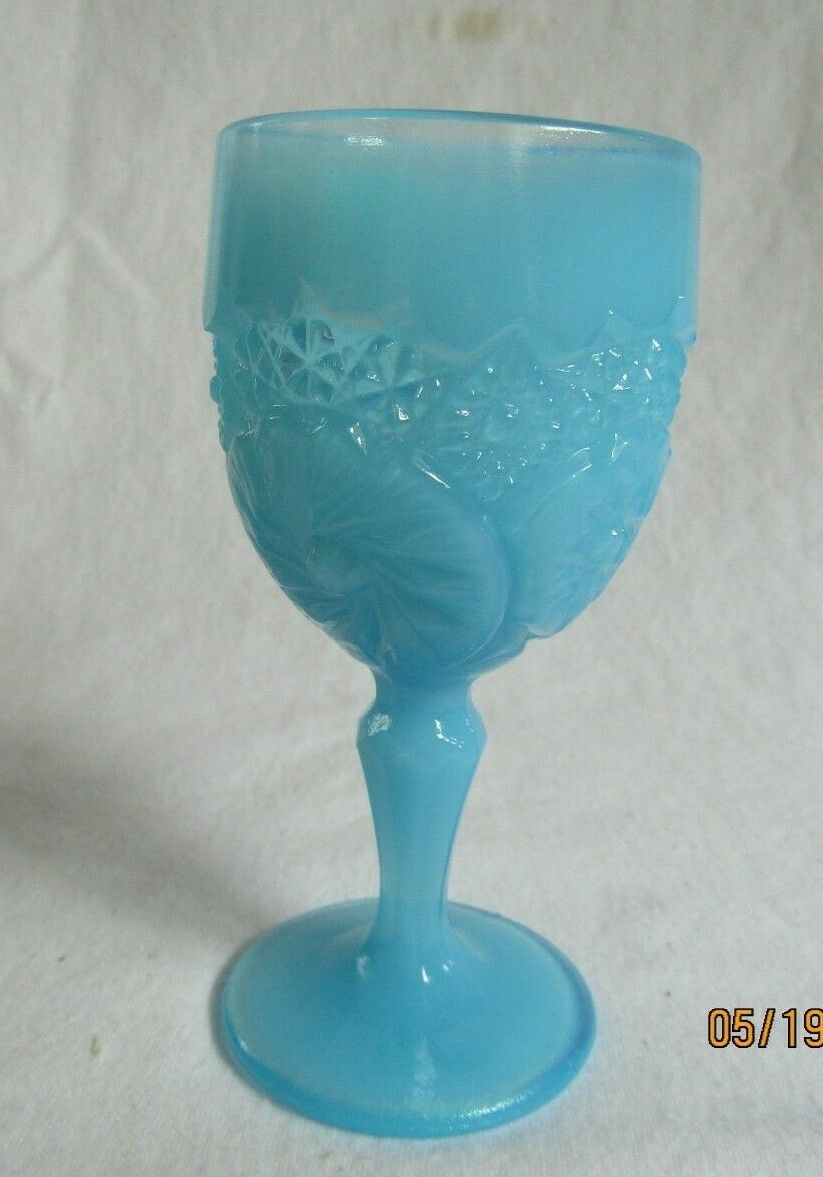 Degenhart Glass Buzz Saw Opalescent Milk Blue Opalescent Wine Goblet # 1201