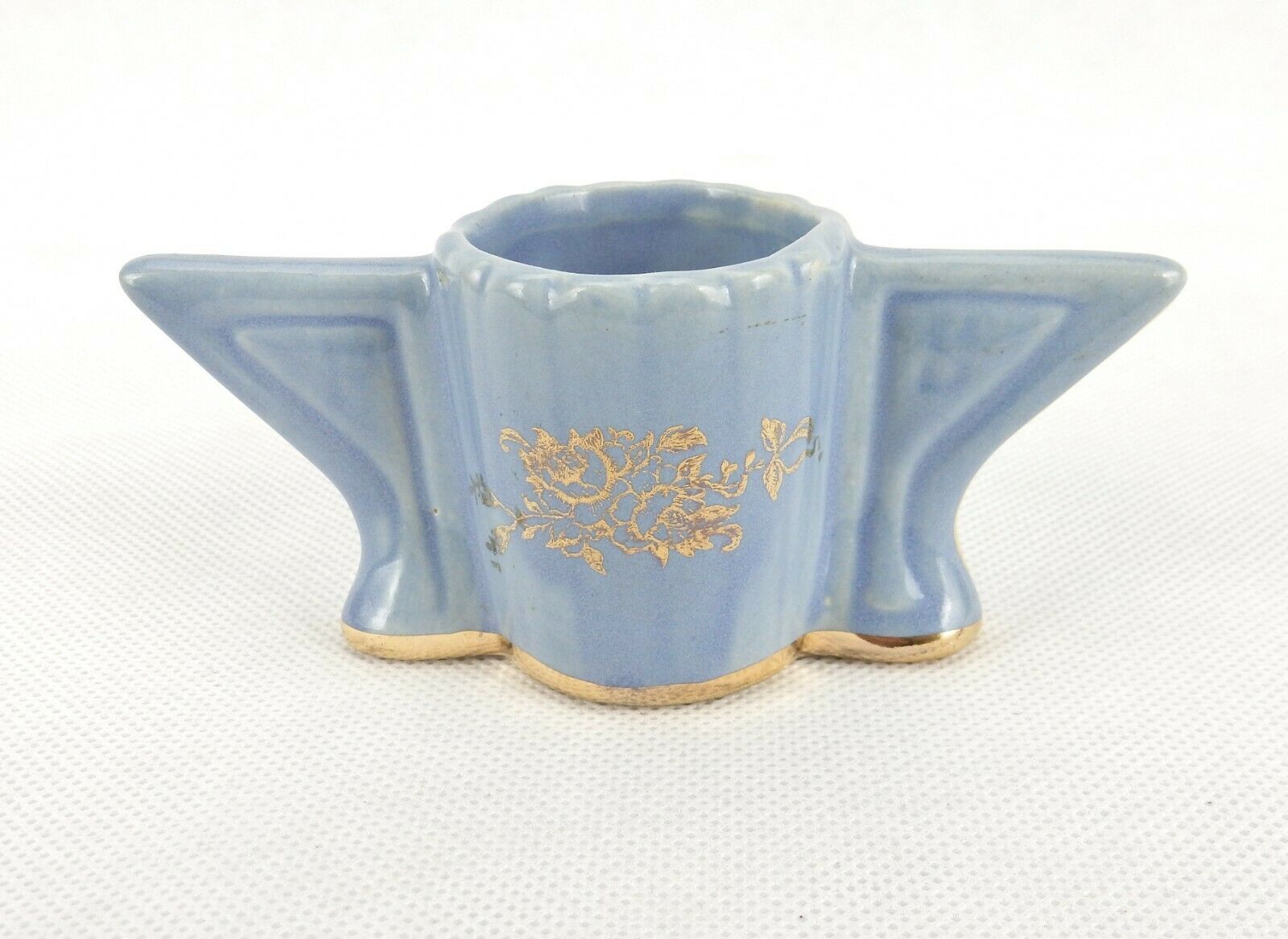 Vintage Porcelain Toothpick Holder, Blue W/gold Trim, Winged Sides,  #tpk-b29