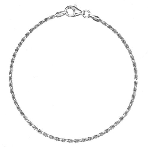 Solid 925 Sterling Silver 1.7mm Italian Diamond Cut Twisted Rope Chain Anklet
