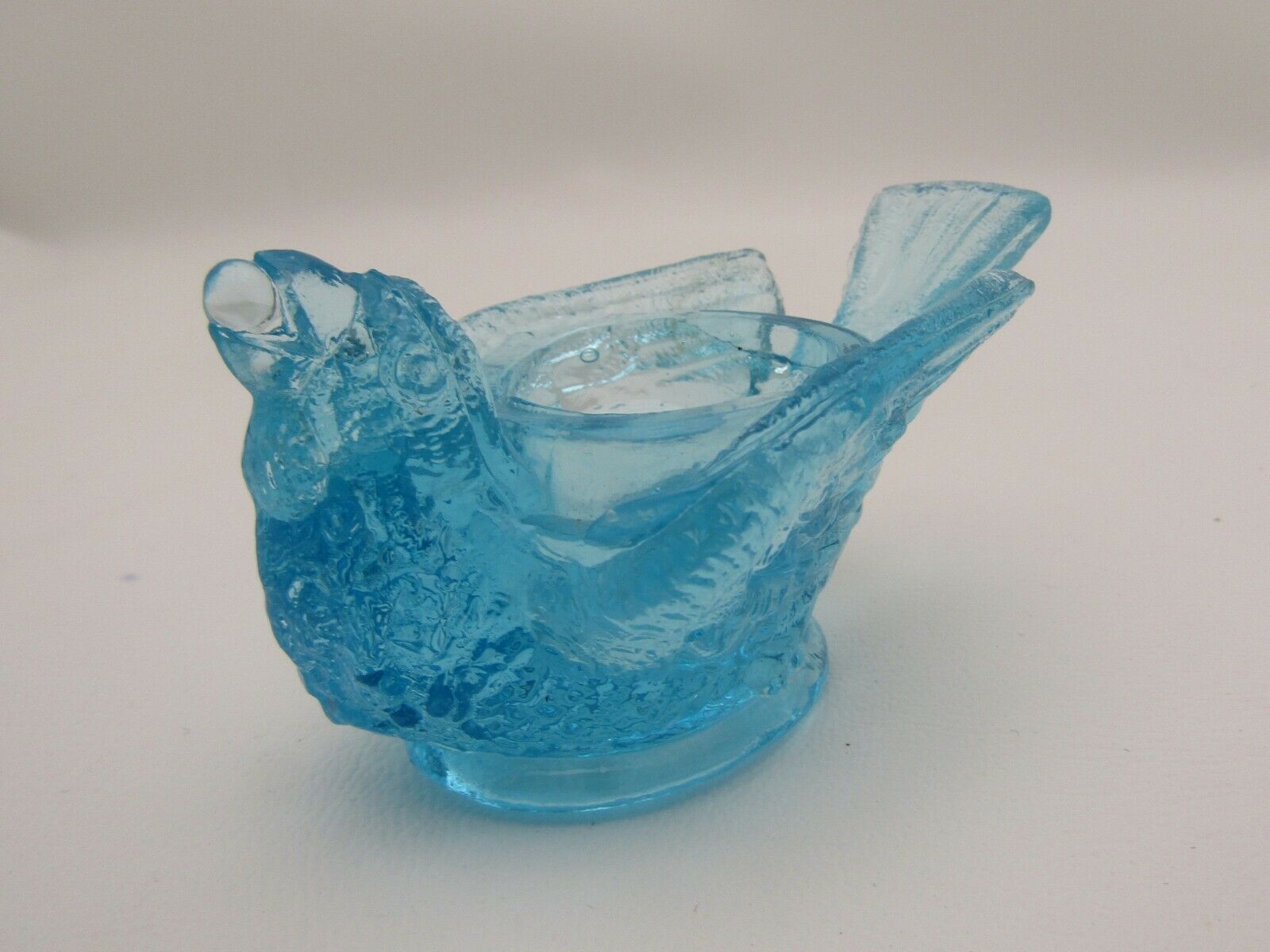 Vintage Degenhart Glass Sapphire Blue Bird With Berry Bird Salt Dip Cellar