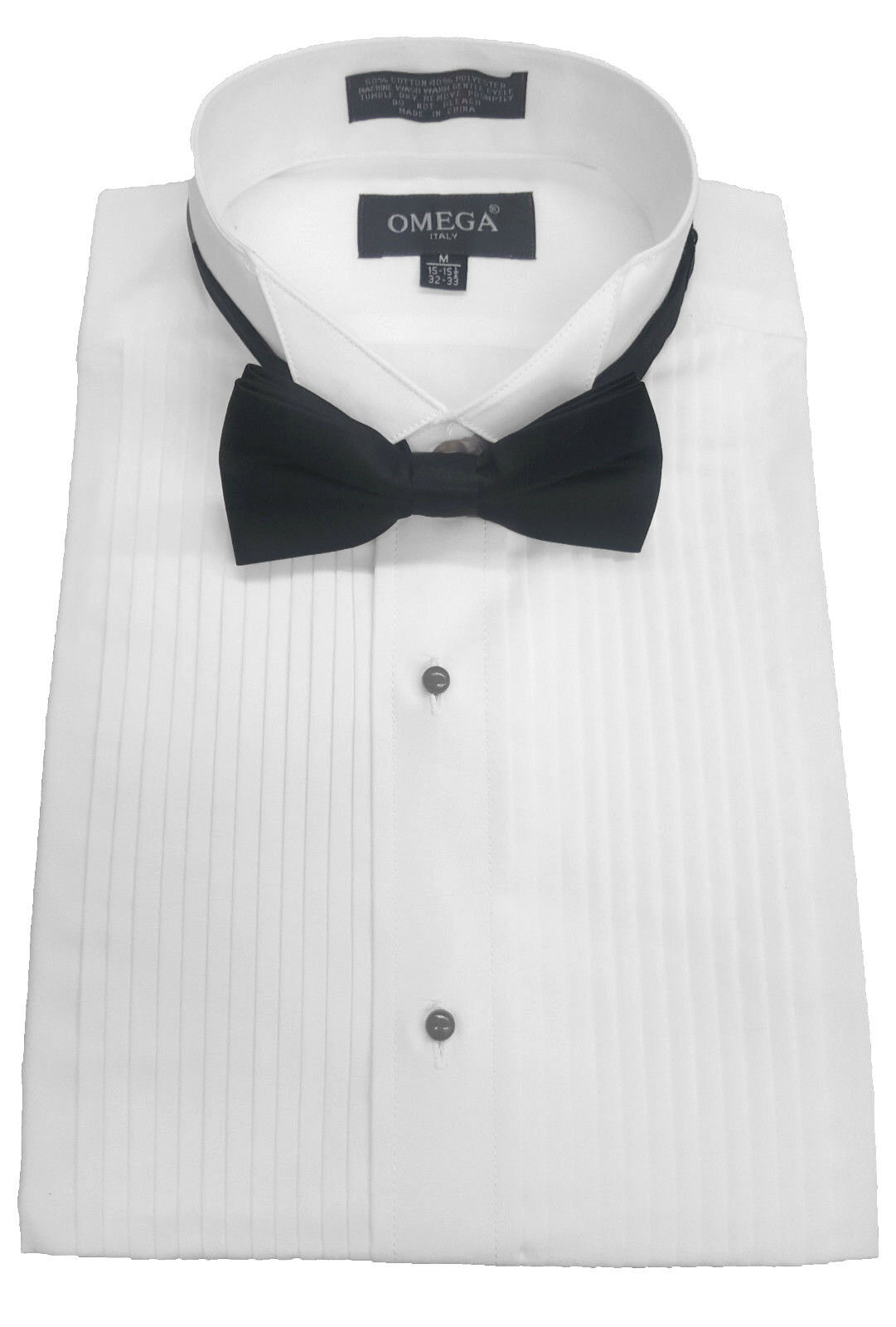 Mens Wing Collar Tuxedo Dress Shirt With A Bowtie, 1/4 Pleat