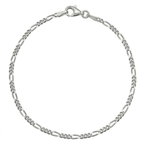 Solid 925 Sterling Silver 2.2mm Italian Diamond Cut Figaro Link Chain Anklet
