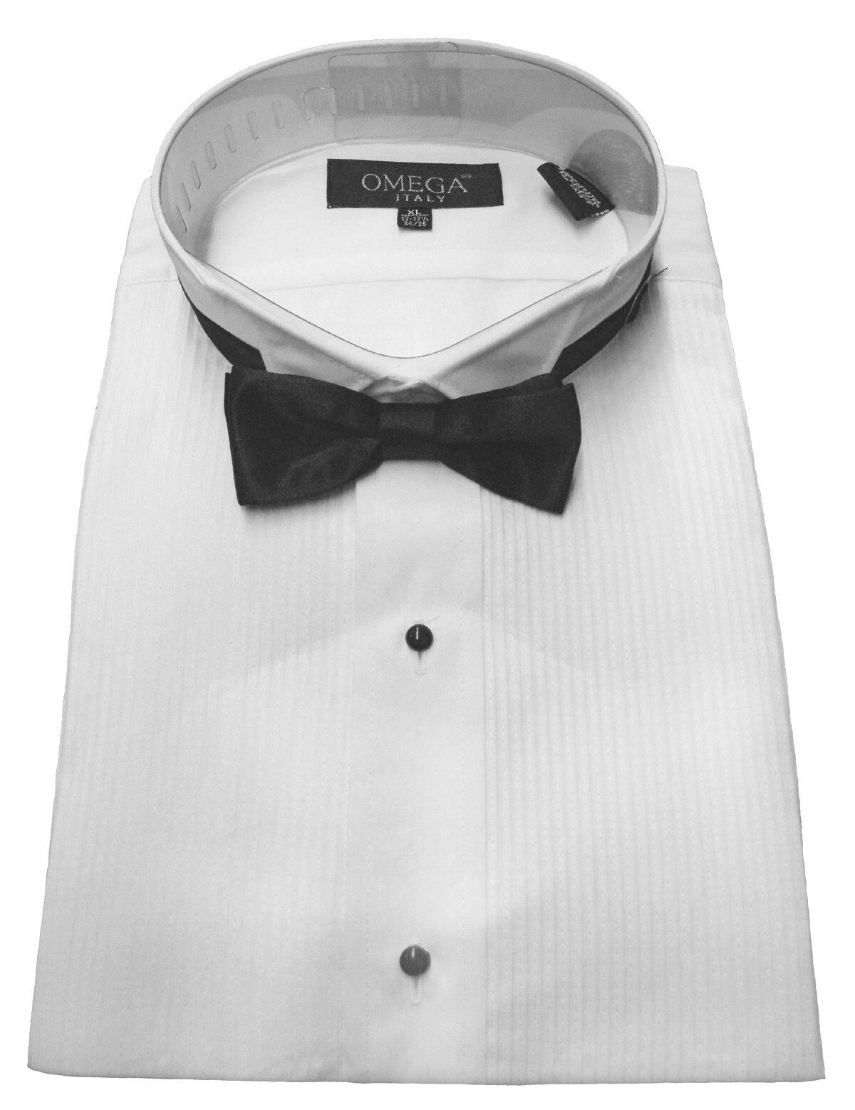 Men's Wing Collar Tuxedo Shirt With Bow Tie, 1/8" Pleat
