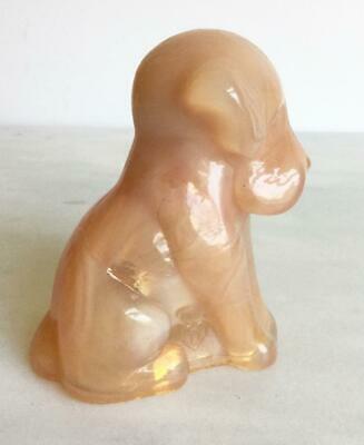 Degenhart 3” Glass Pooch Dog Figurine D Heart Peach Opalescent Slag  #3