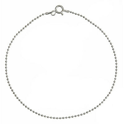 Solid 925 Sterling Silver 1.5mm Thin Polished Ball Bead Chain Anklet