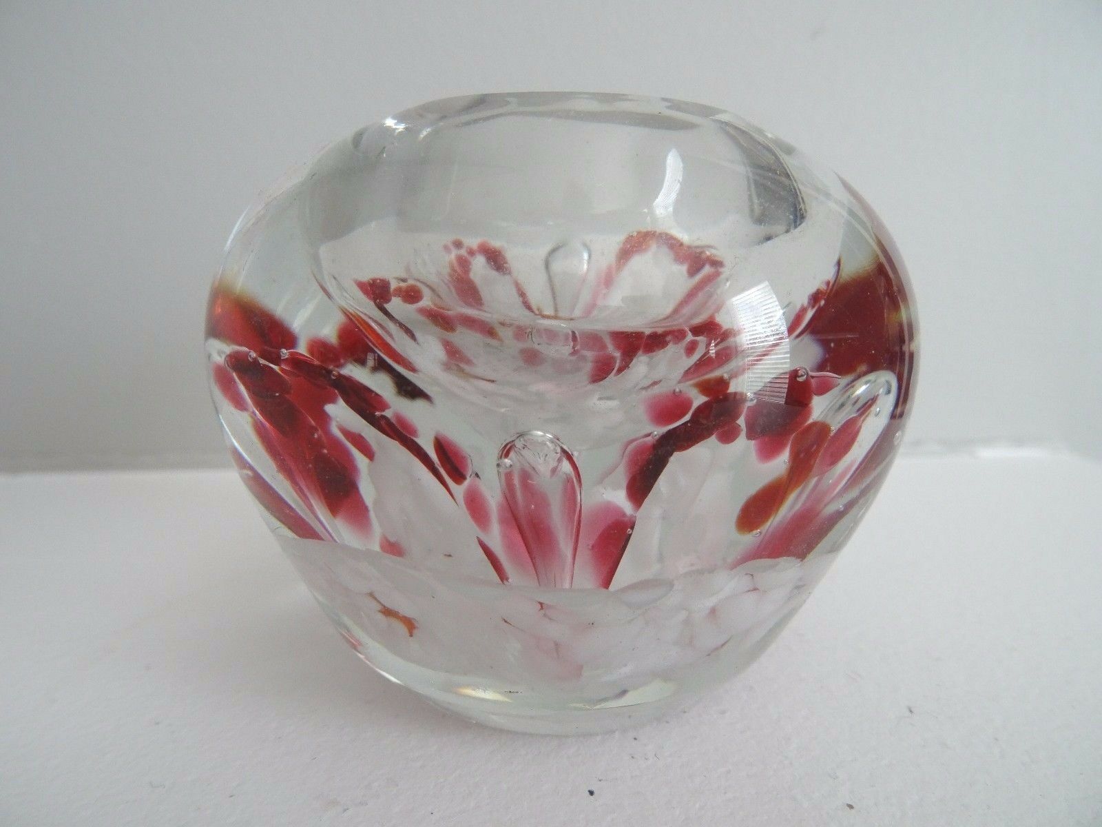Degenhart Crystal Art Glass Perfume Bottle Trumpet Flower Frit Cranberry Round