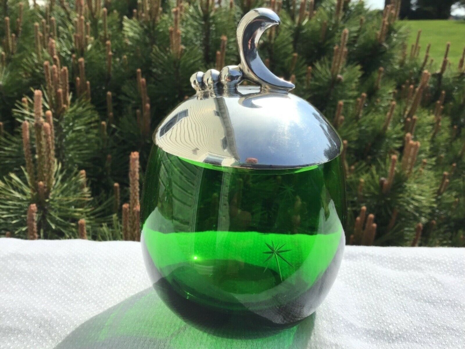 Sterling Silver Top Handmade Lid On Green Glass Jam Jar Heavy Lid
